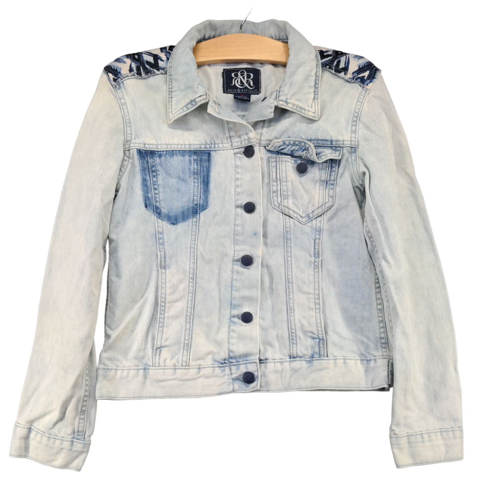 Rock & Republic Women's Hitchhiker Denim Jean Jacket Blue Small Light Wash